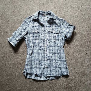 Mudd Grey Plaid Floral Button Down - Size S (Junior's)
